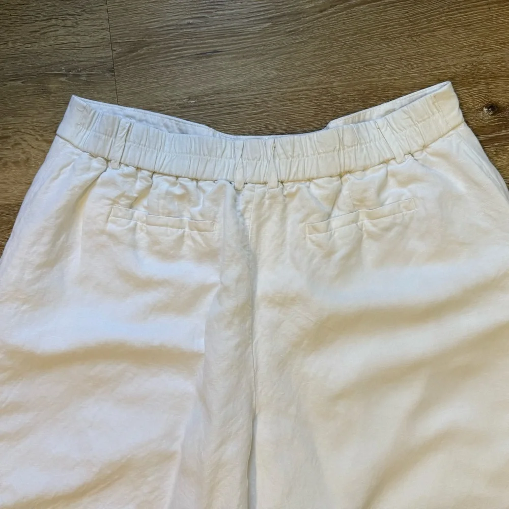 Womens Linen Wide Leg Pants XL White Minimalist Cropped‎ Breathable Coastal - Picture 4 of 13